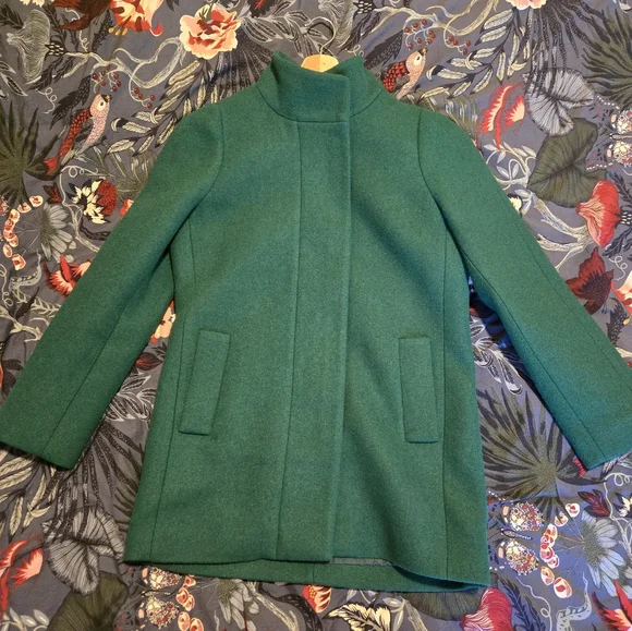 JCrew Green Women's Wool Blend Stand-Collar Coat Size 4 - Picture 6 of 9